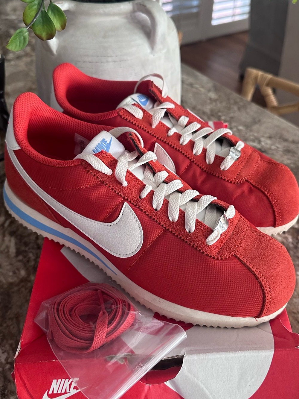 Nike Red and White Cortez Running Sneakers 🌶️
